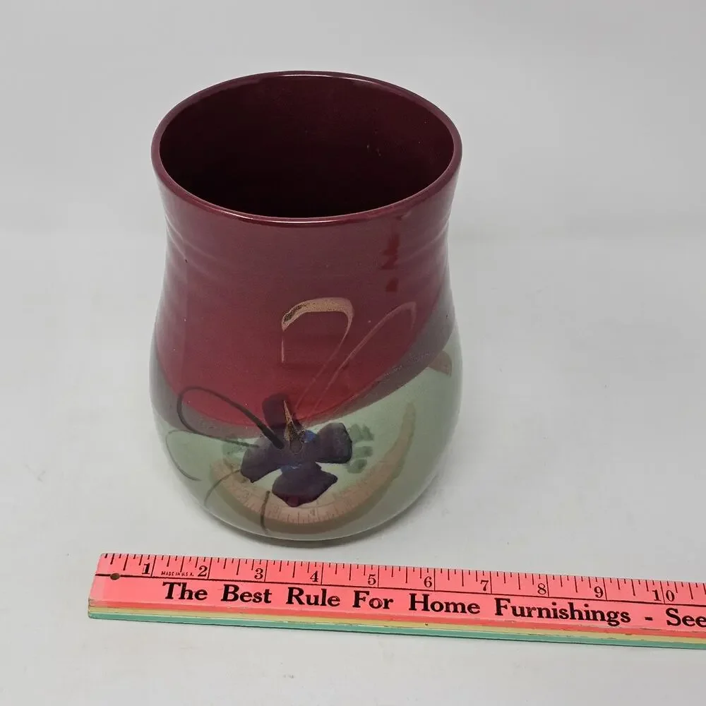 Kent Follette Studio Art Pottery Cranberry Maroon Green Crystalline Vase Signed